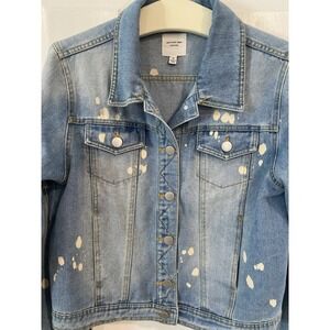 Woman's Active USA Denim Size Medium Distressed Bleach Jean Jacket Trucker EUC